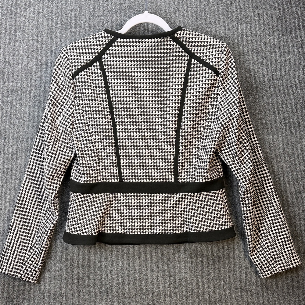 Calvin Klein Black and White Houndstooth Collarless Zip Jacket - Picture 9 of 12